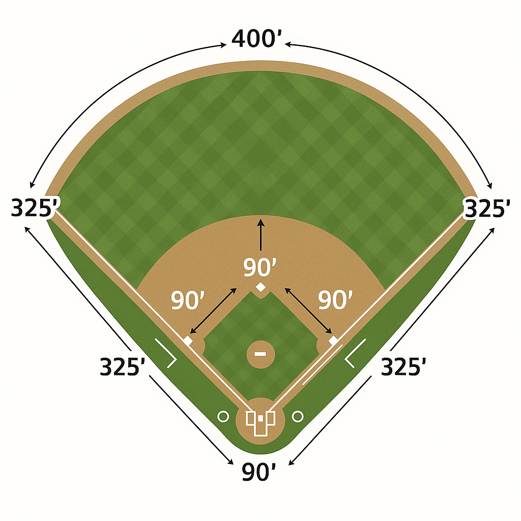 baseball kenttä amerikkalaisine mittoineen